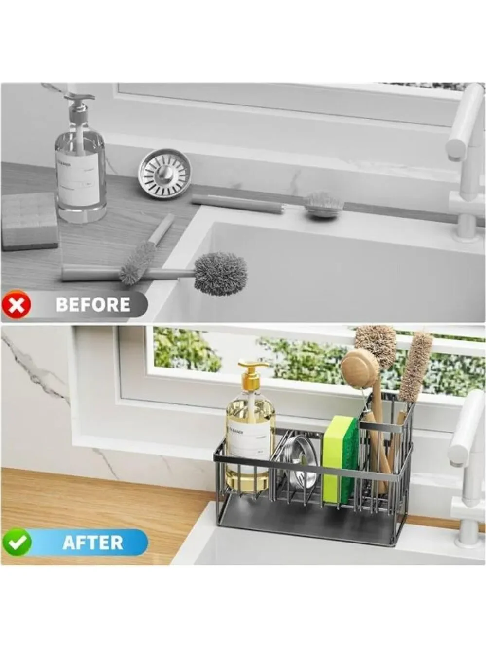 Cisily Stainless Kitchen Sink Caddy Organizer with Brush Sponge Holder Rack